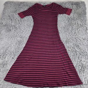 Lauren Ralph Lauren Munzie Womens Small Burgundy Blue Striped Short Sleeve‎ Maxi
